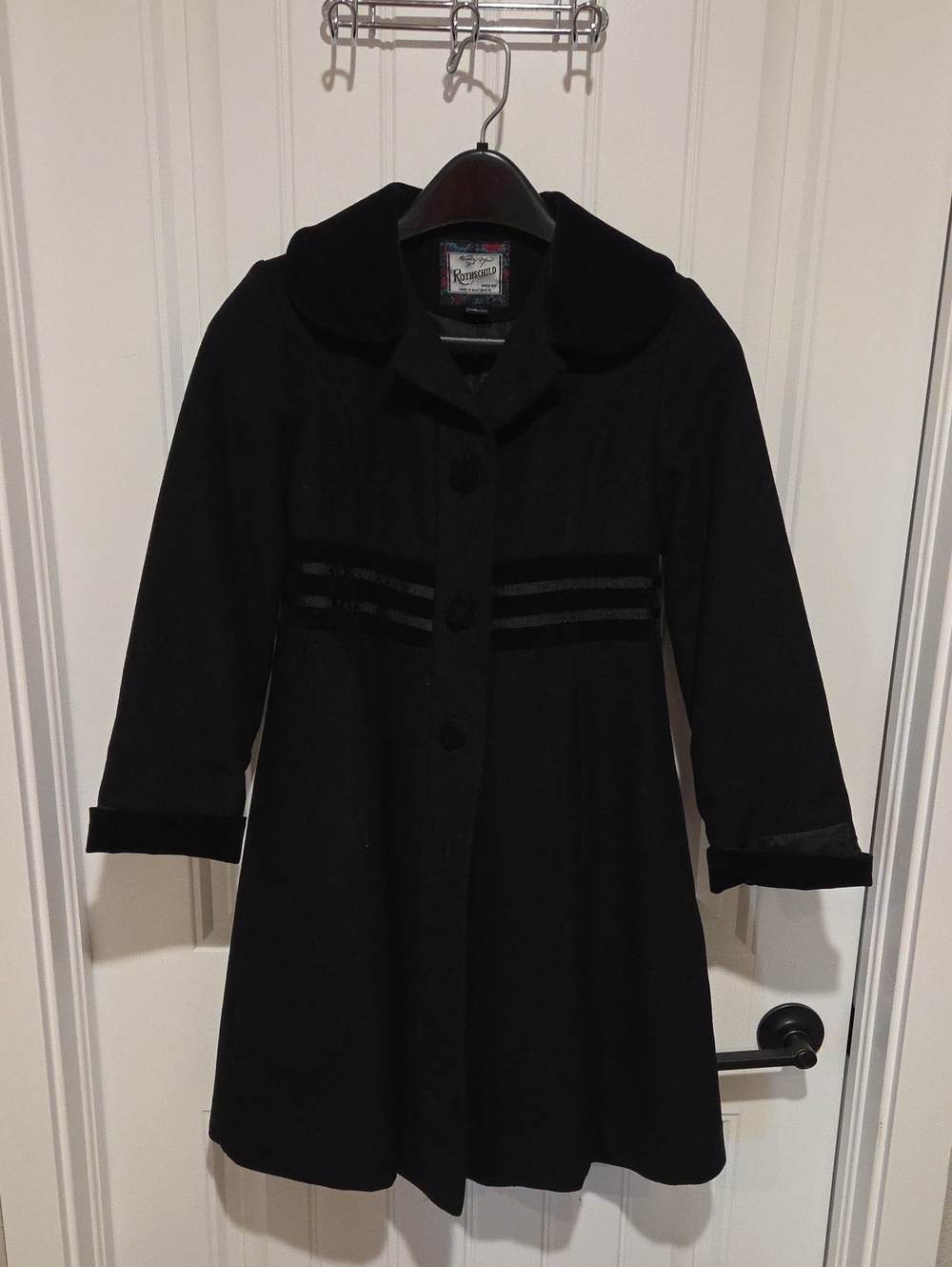 Rothschild Black Girls's Long Coat with Scalloped Collar